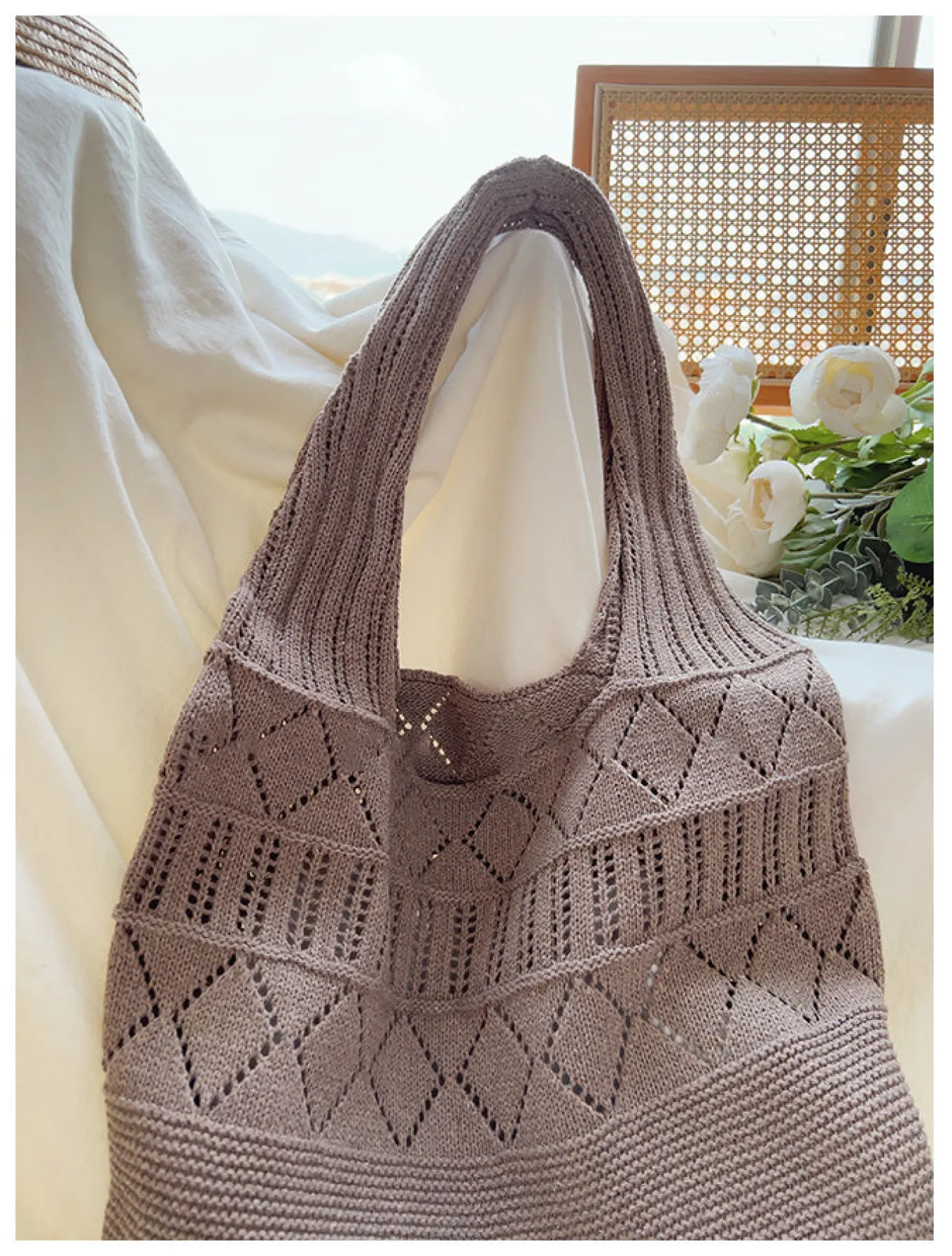 Elena Handbags Retro Cotton Knitted Shoulder Bag