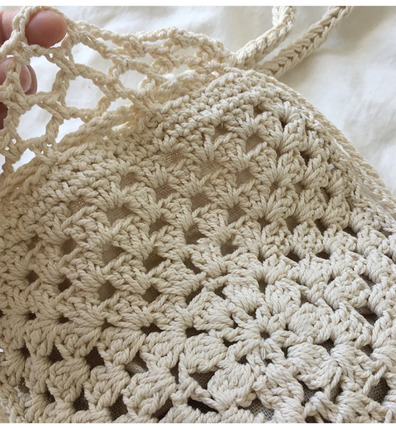 Elena Handbags Retro Cotton Knitted Shoulder Bucket Bag