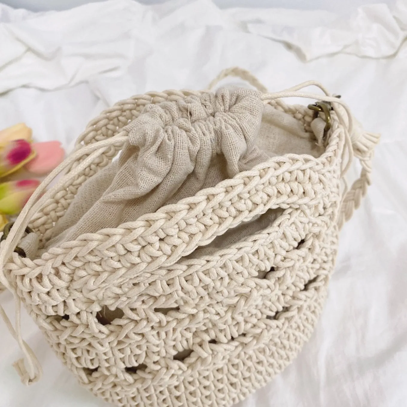 Elena Handbags Retro Crochet Crossbody Bucket Bag