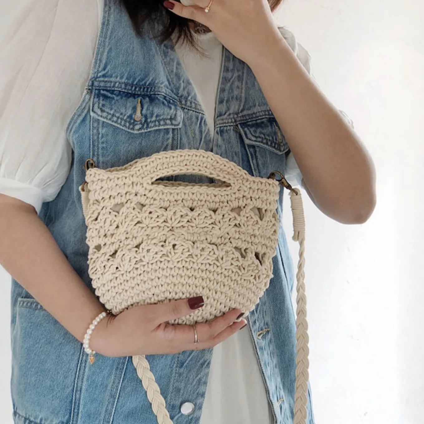 Elena Handbags Retro Crochet Crossbody Bucket Bag