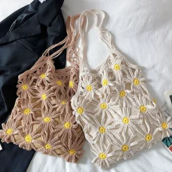 Elena Handbags Retro Daisy Cotton Knitted Shoulder Bag