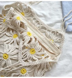 Elena Handbags Retro Daisy Cotton Knitted Shoulder Bag