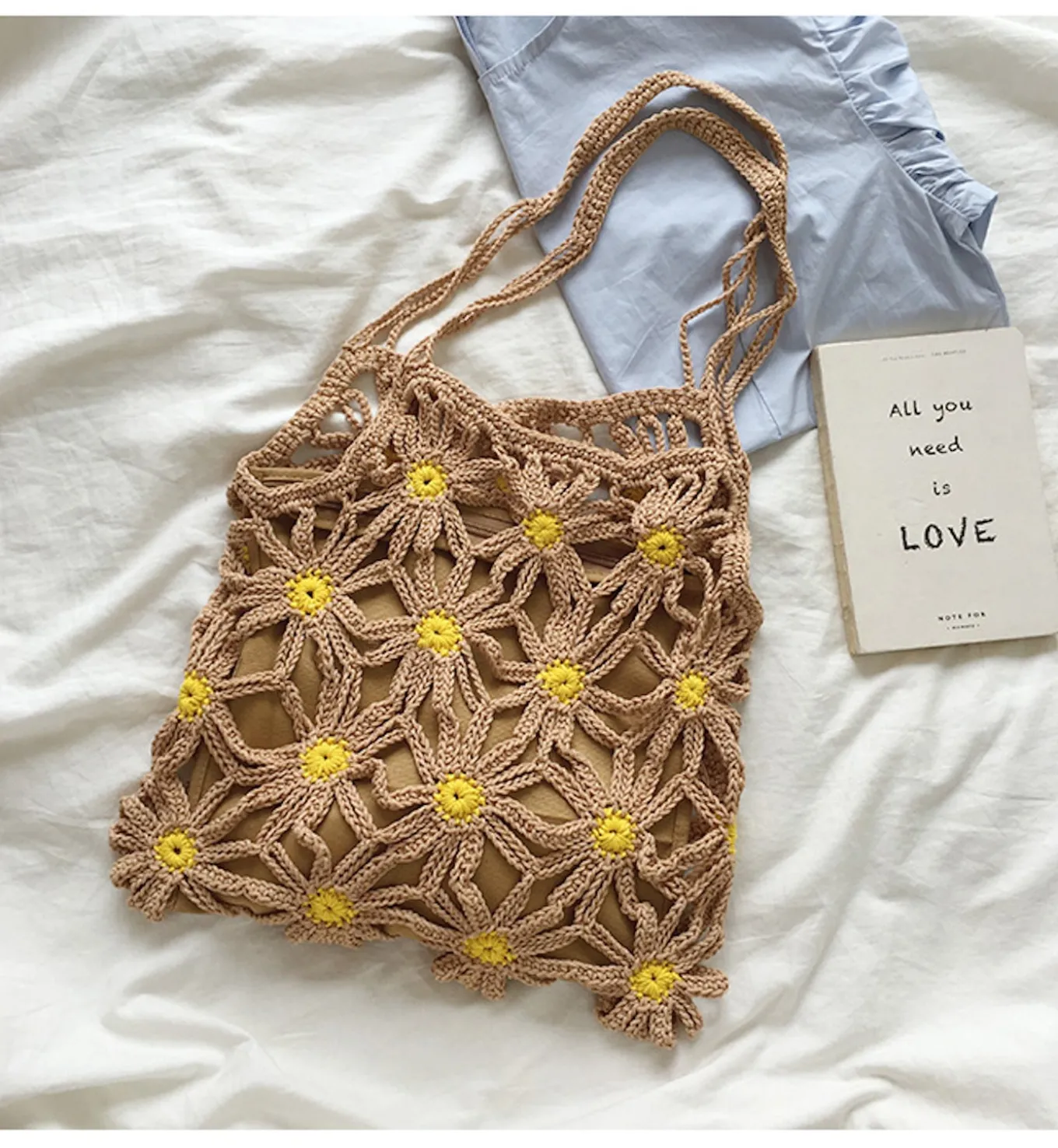 Elena Handbags Retro Daisy Cotton Knitted Shoulder Bag