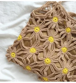 Elena Handbags Retro Daisy Cotton Knitted Shoulder Bag
