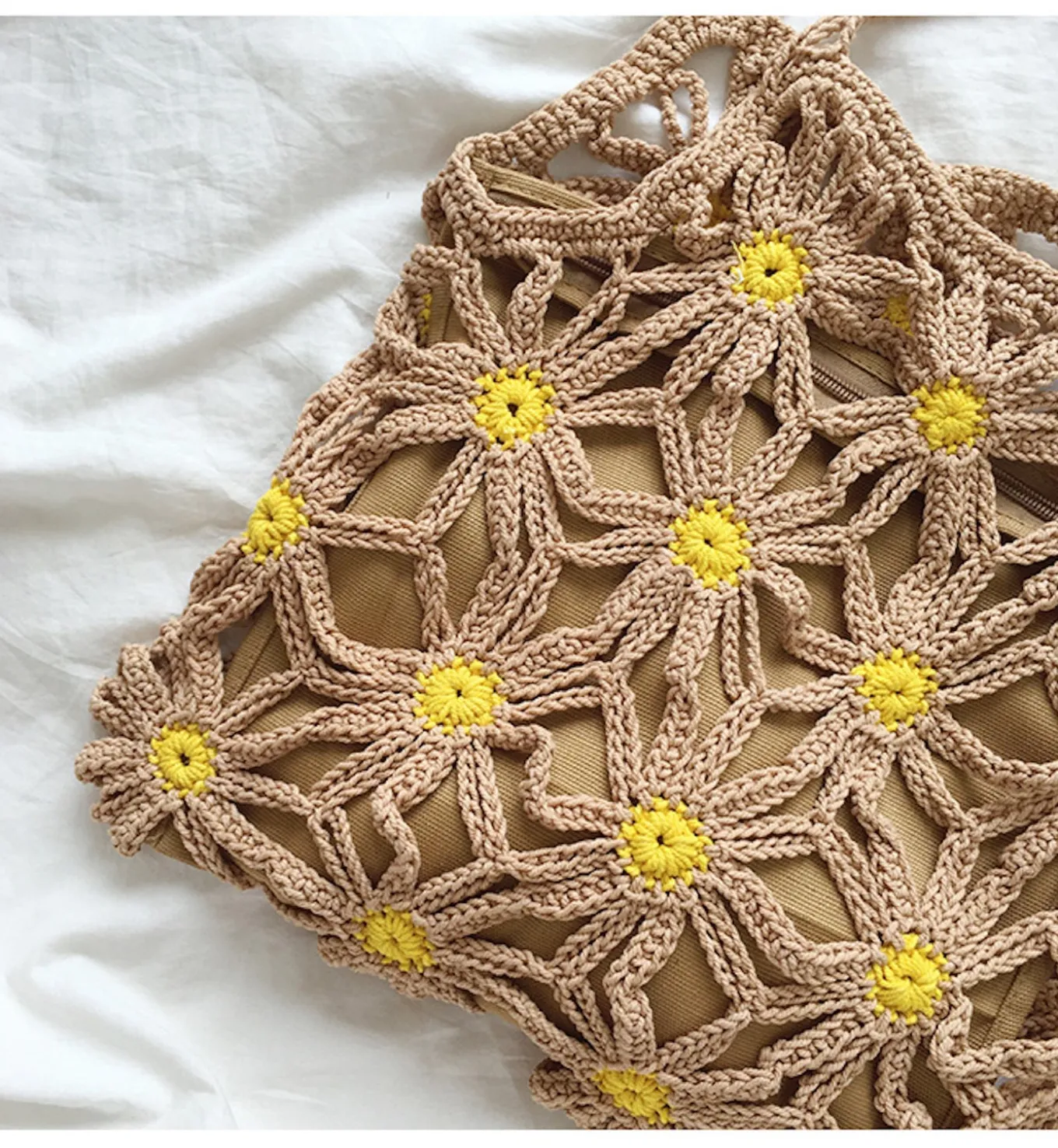 Elena Handbags Retro Daisy Cotton Knitted Shoulder Bag