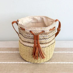 Elena Handbags Retro Fashion Straw Bucket Shoulder Bag