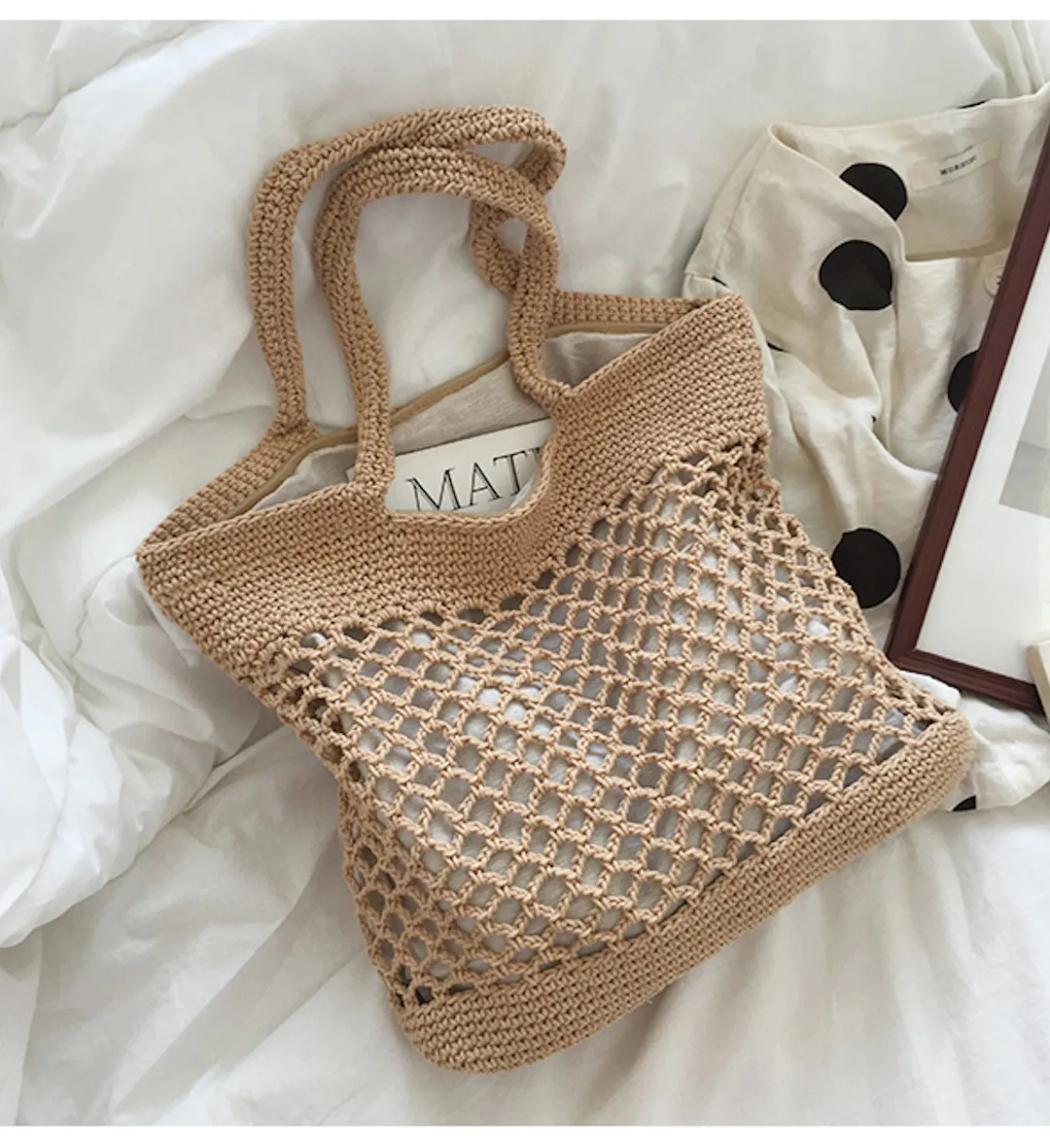 Elena Handbags Retro Fish Net Cotton Knitted Shoulder Bag