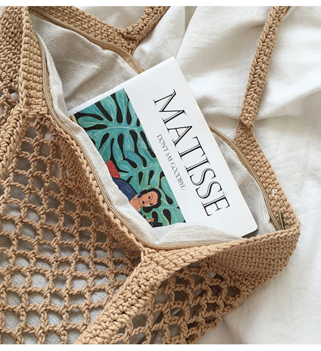 Elena Handbags Retro Fish Net Cotton Knitted Shoulder Bag
