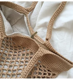 Elena Handbags Retro Fish Net Cotton Knitted Shoulder Bag