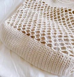Elena Handbags Retro Fish Net Cotton Knitted Shoulder Bag with Leather Straps