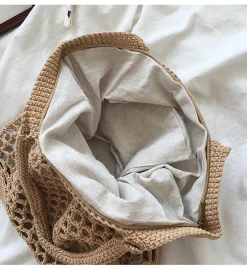 Elena Handbags Retro Fish Net Cotton Knitted Shoulder Bag