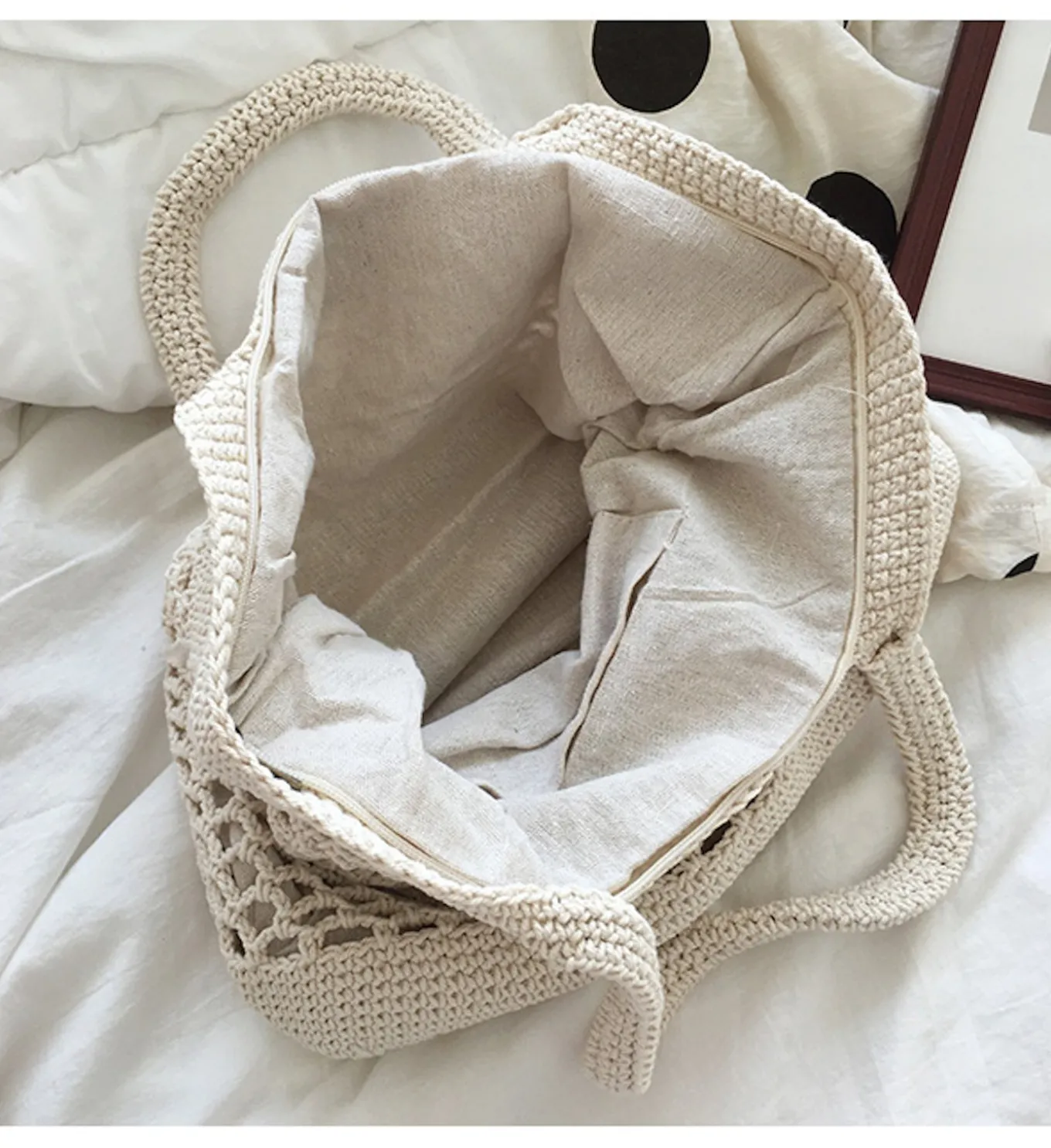Elena Handbags Retro Fish Net Cotton Knitted Shoulder Bag