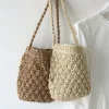 Elena Handbags Retro Straw Shoulder Bucket Bag