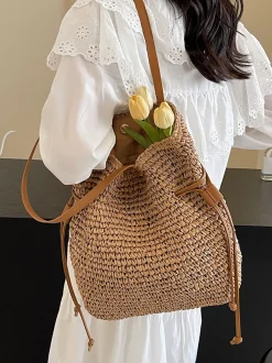 Elena Handbags Retro Straw Woven Tote Bag