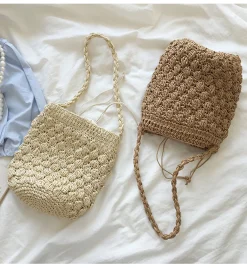 Elena Handbags Retro Straw Shoulder Bucket Bag