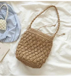 Elena Handbags Retro Straw Shoulder Bucket Bag