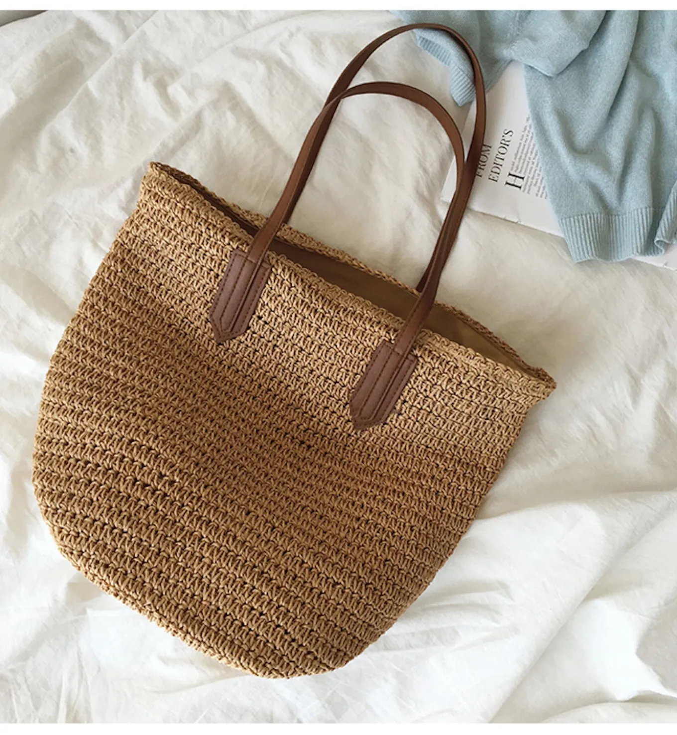 Elena Handbags Retro Straw Woven Tote Bag