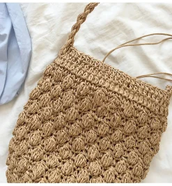 Elena Handbags Retro Straw Shoulder Bucket Bag