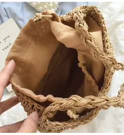 Elena Handbags Retro Straw Shoulder Bucket Bag
