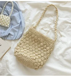 Elena Handbags Retro Straw Shoulder Bucket Bag