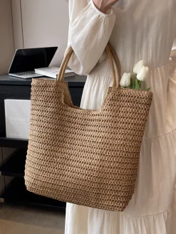 Elena Handbags Retro Straw Woven Tote Bag