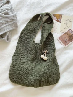 Elena Handbags Retro Twist Cotton Knitted Shoulder Bag