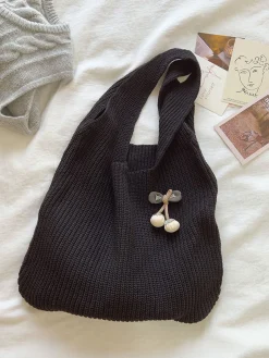 Elena Handbags Retro Twist Cotton Knitted Shoulder Bag