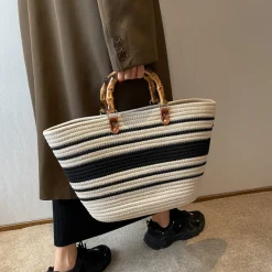 Elena Handbags Retro Woven Tote Basket Bag