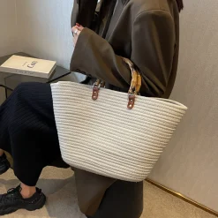 Elena Handbags Retro Woven Tote Basket Bag