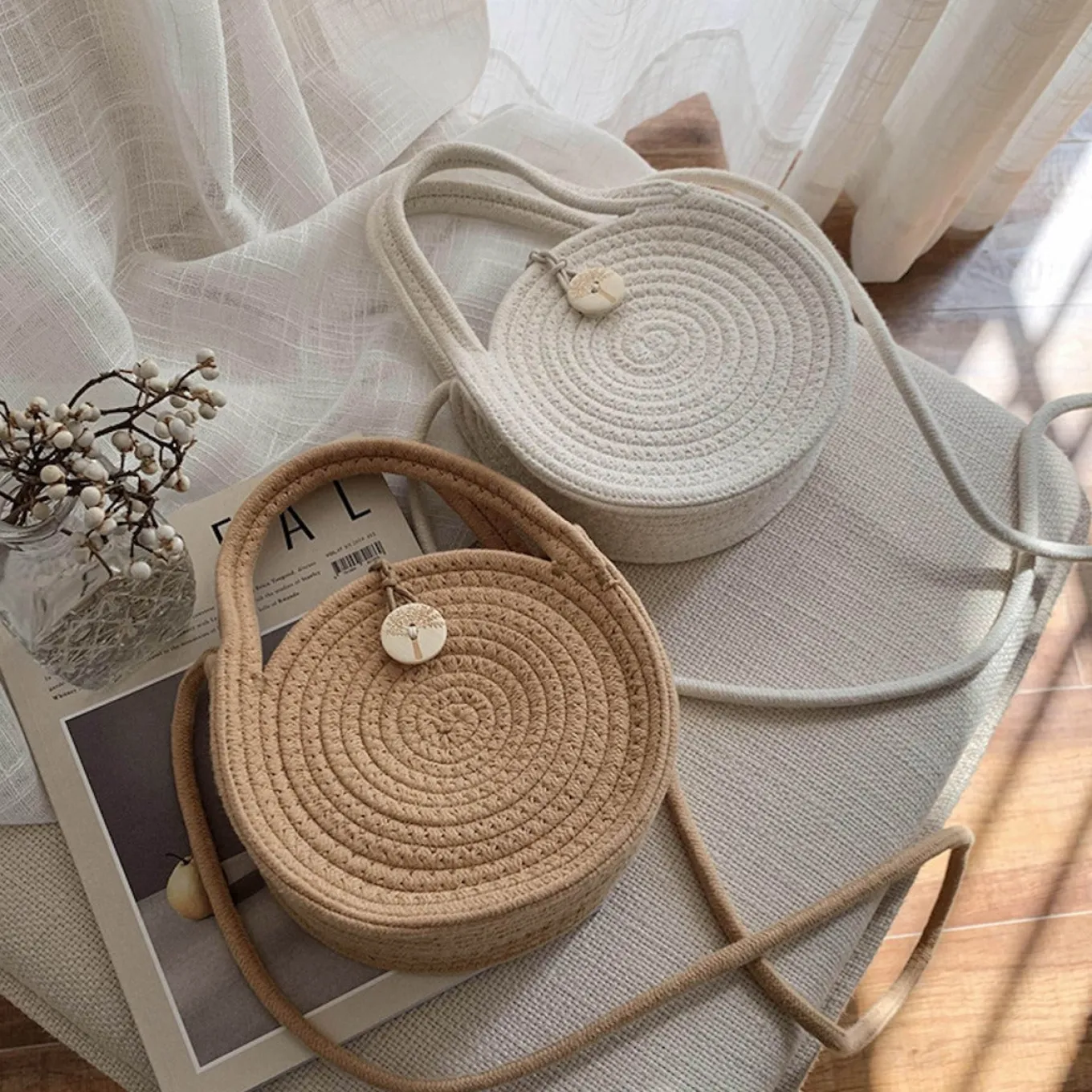 Elena Handbags Round Knit Shoulder Bag