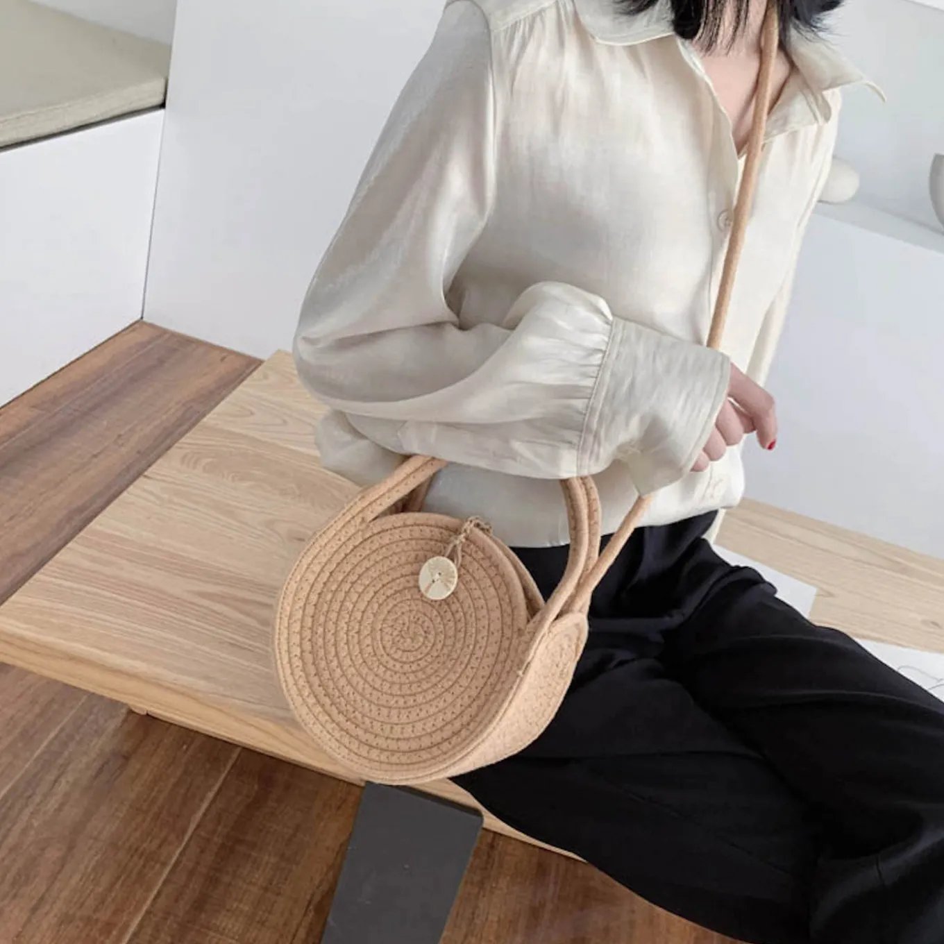 Elena Handbags Round Knit Shoulder Bag