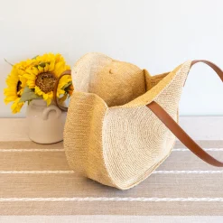 Elena Handbags Round Raffia Woven Shoulder Bag with Genuine Leather Straps