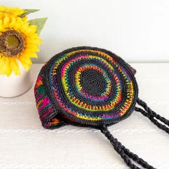 Elena Handbags Round Raffia Woven Shoulder Bag
