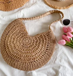 Elena Handbags Round Straw Fashion Tote
