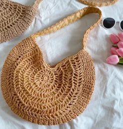 Elena Handbags Round Straw Fashion Tote