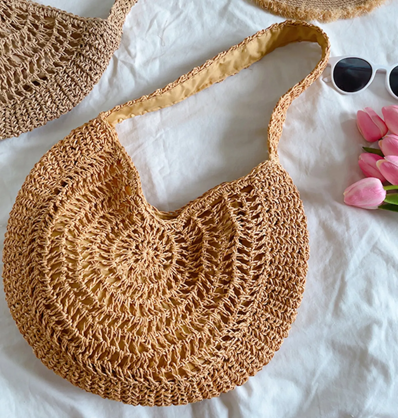 Elena Handbags Round Straw Fashion Tote
