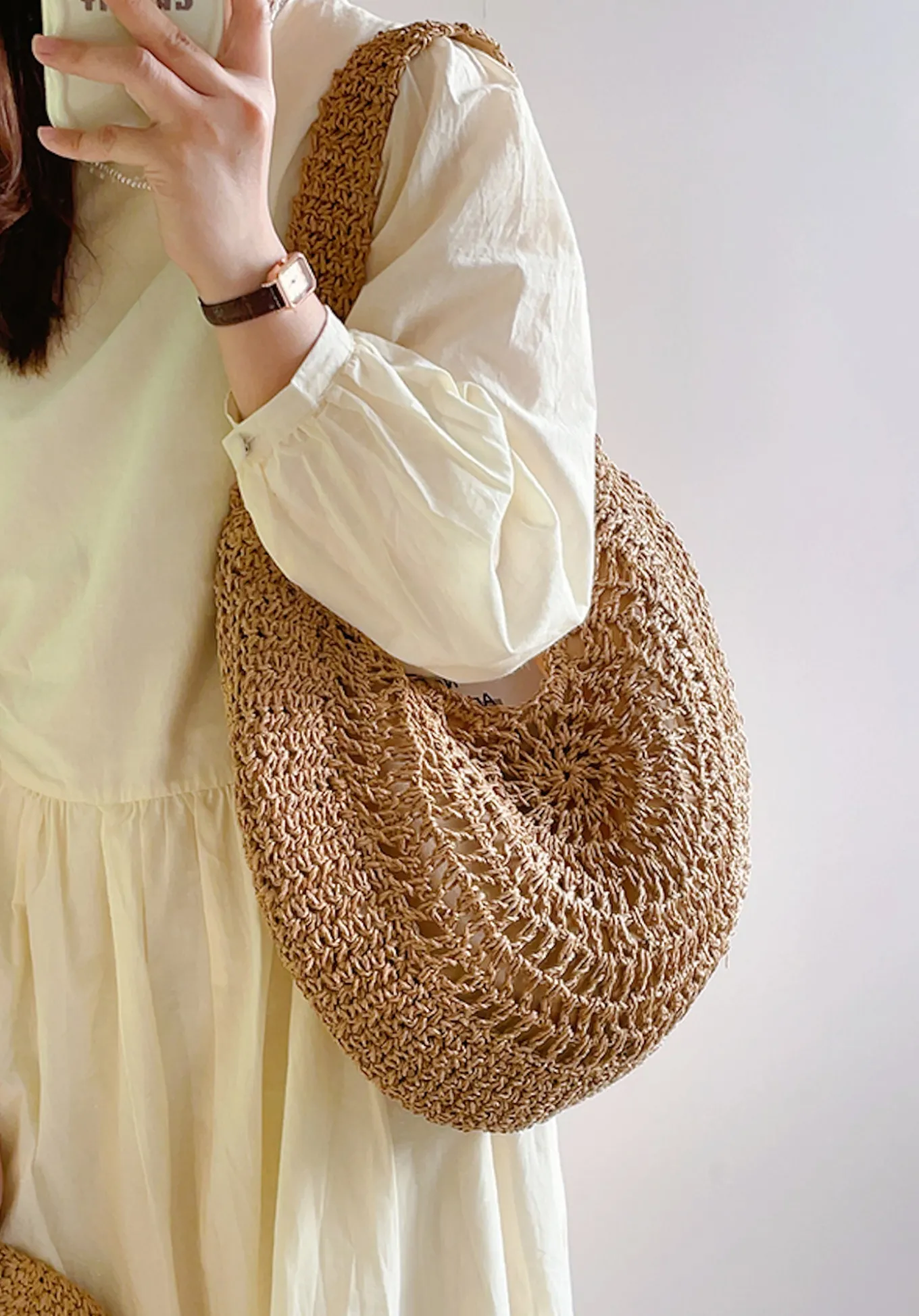 Elena Handbags Round Straw Fashion Tote