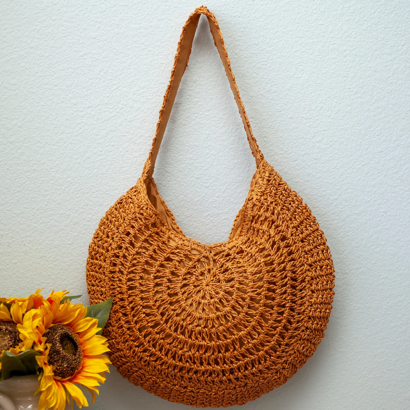 Elena Handbags Round Straw Fashion Tote
