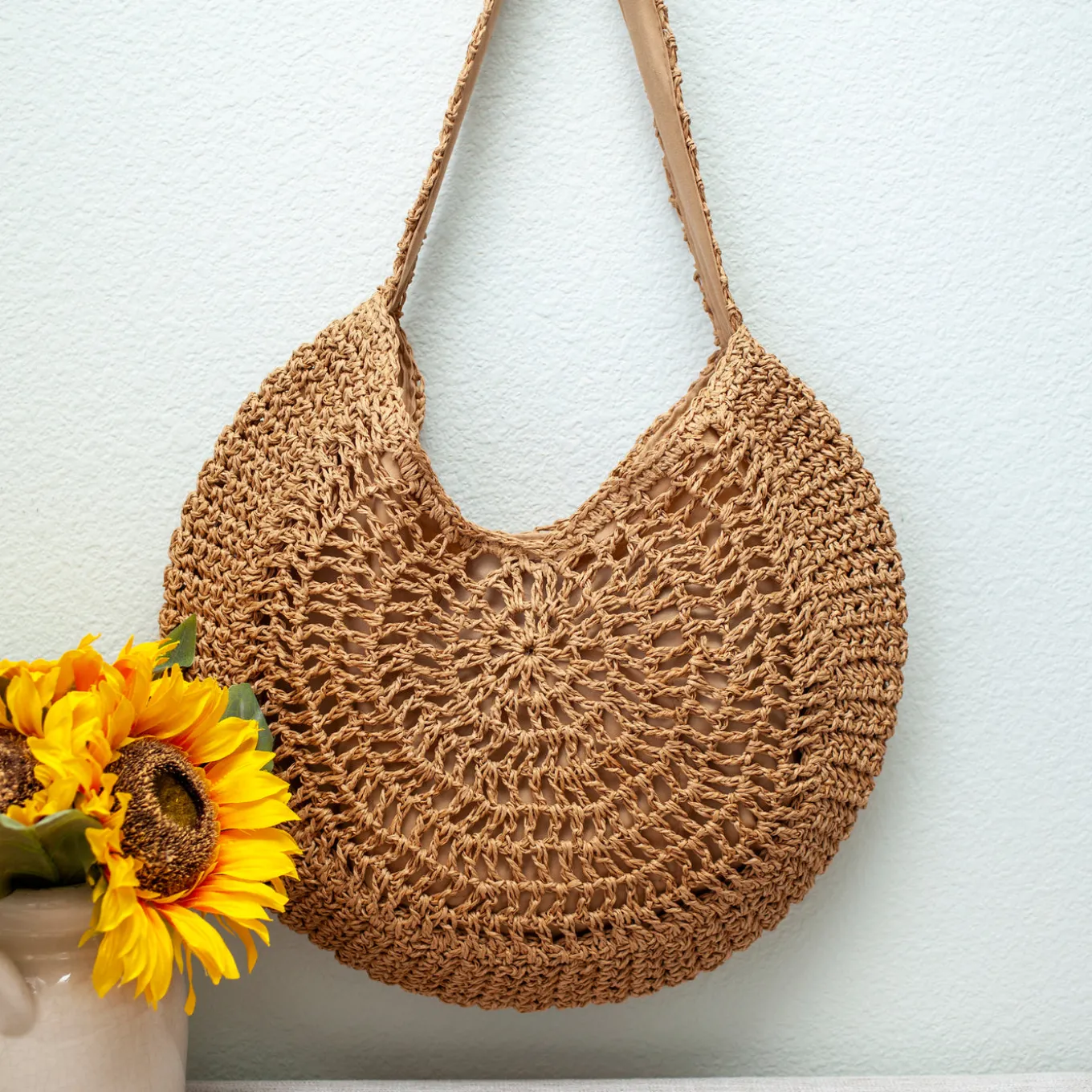 Elena Handbags Round Straw Fashion Tote