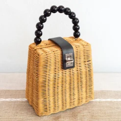 Elena Handbags Rustic Chic Women's Hand Woven Rattan Weave Basket Bag