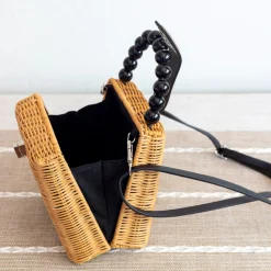 Elena Handbags Rustic Chic Women's Hand Woven Rattan Weave Basket Bag