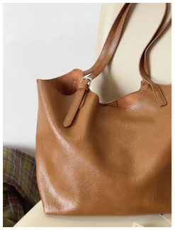 Elena Handbags Simple Leather Tote Bag