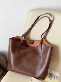 Elena Handbags Simple Leather Tote Bag