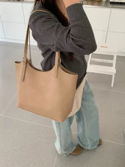 Elena Handbags Simple Leather Tote Bag