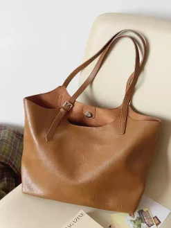 Elena Handbags Simple Leather Tote Bag