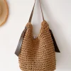Elena Handbags Simple Straw Woven Shoulder Bag