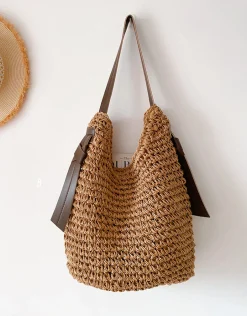 Elena Handbags Simple Straw Woven Shoulder Bag