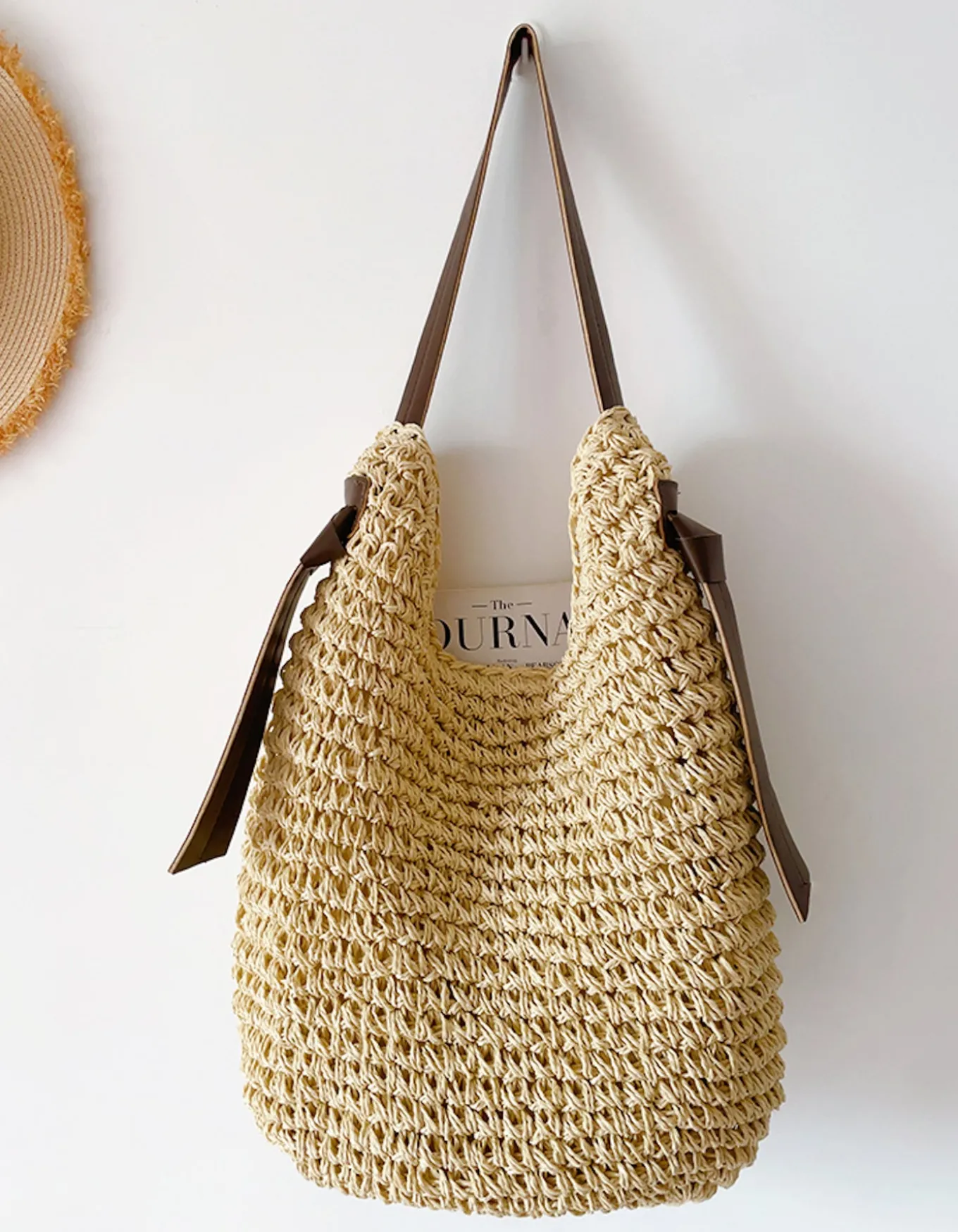Elena Handbags Simple Straw Woven Shoulder Bag