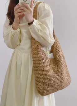 Elena Handbags Simple Straw Woven Shoulder Bag
