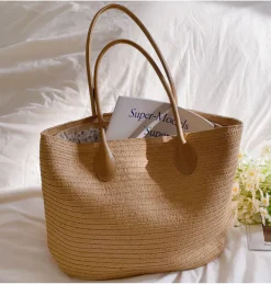 Elena Handbags Simple Straw Woven Summer Tote